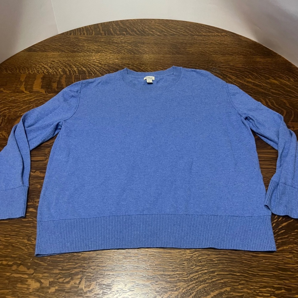 L.L. Bean Sweater Womens XL Blue Cotton Cashmere Crew Neck 513955